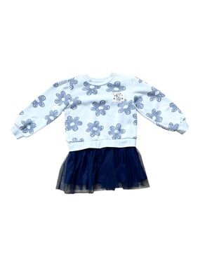 Bluey Light Blue Floral Sweatshirt Dress with Navy Tulle Skirt Size 3T